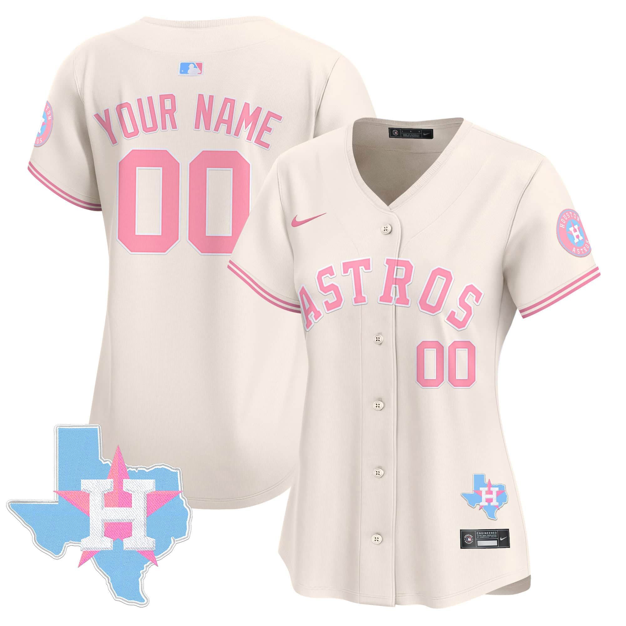 Women's Houston Astros Active Player Custom Cream Bubblegum Pink Limited Stitched Jersey(Run Small)
